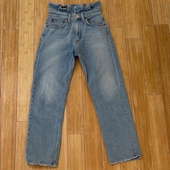 AGOLDE High Rise Lettuce Jeans Light Wash Ruffle Waist size 25 - Picture 3 of 6